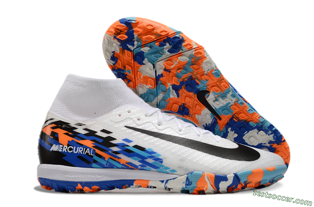 Nike Air Zoom Mercurial Superfly 10 Elite TF High-Tops Soccer Shoes - White/Blue/Orange 0