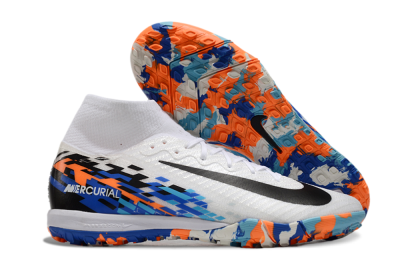 Nike Air Zoom Mercurial Superfly 10 Elite TF High-Tops Soccer Shoes - White/Blue/Orange
