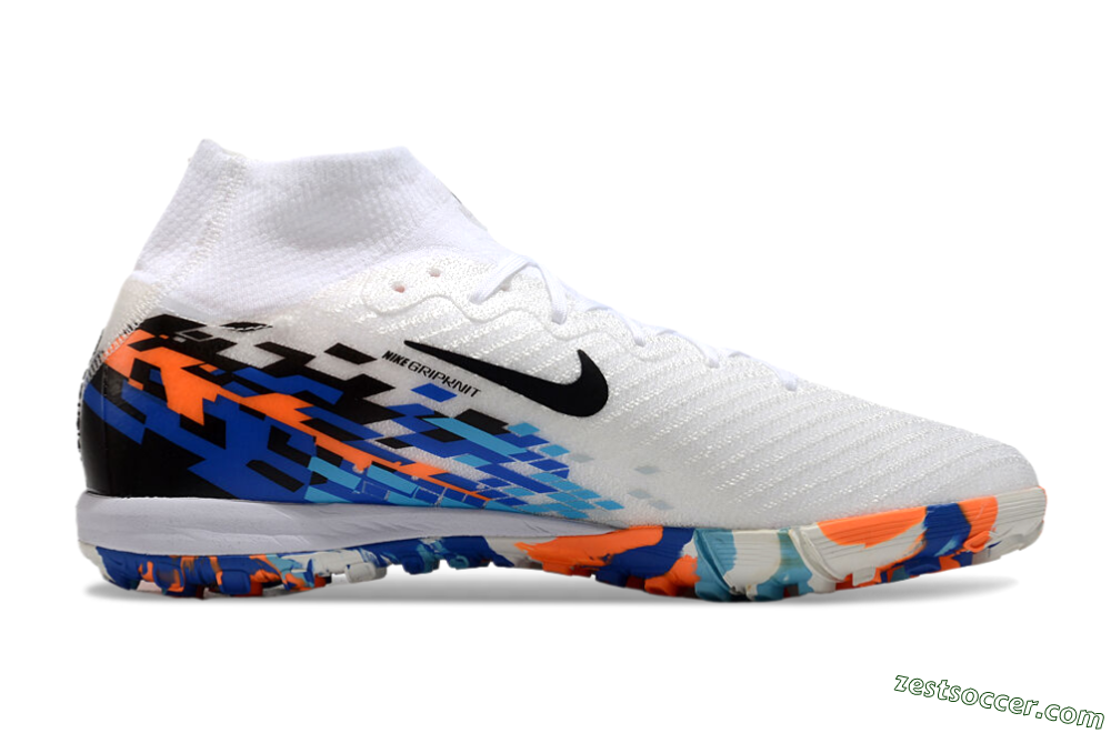 Nike Air Zoom Mercurial Superfly 10 Elite TF High-Tops Soccer Shoes - White/Blue/Orange 7