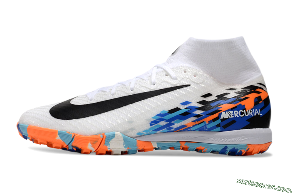 Nike Air Zoom Mercurial Superfly 10 Elite TF High-Tops Soccer Shoes - White/Blue/Orange 2