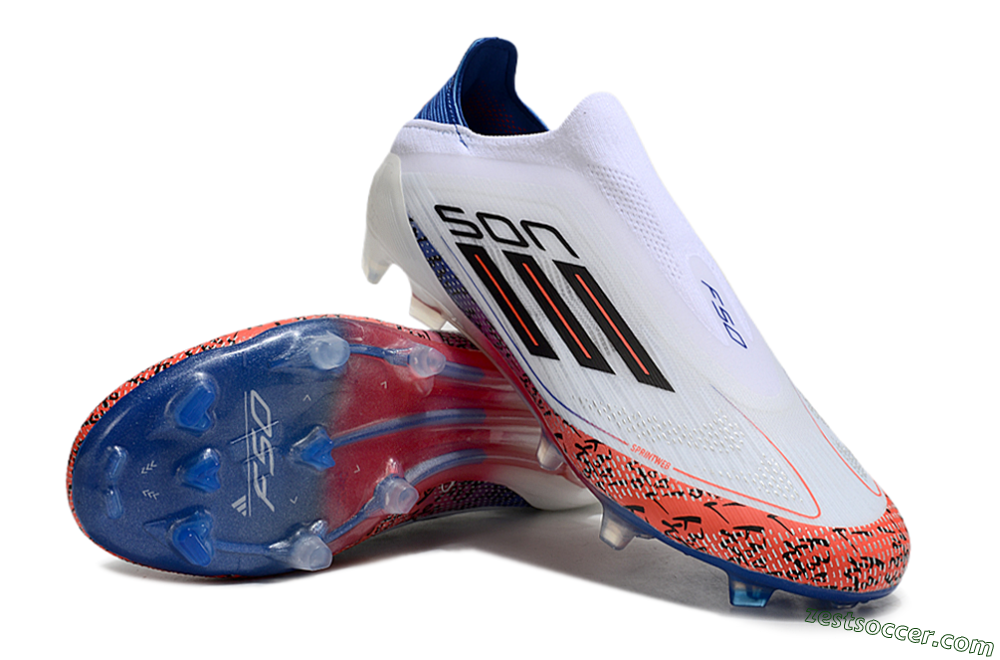 Adidas F50 Elite Laceless FG Low-Tops Soccer Cleats - White/Red/Blue 2
