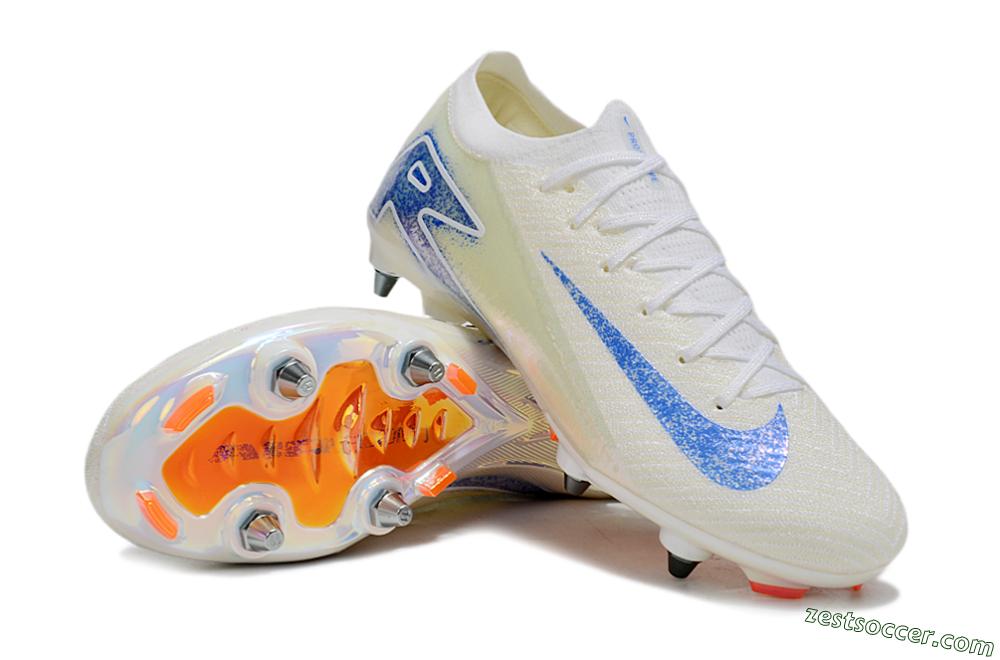 Nike Air Zoom Mercurial Vapor 16 Elite SG Low-Tops Soccer Cleats - Beige/Blue/White 3