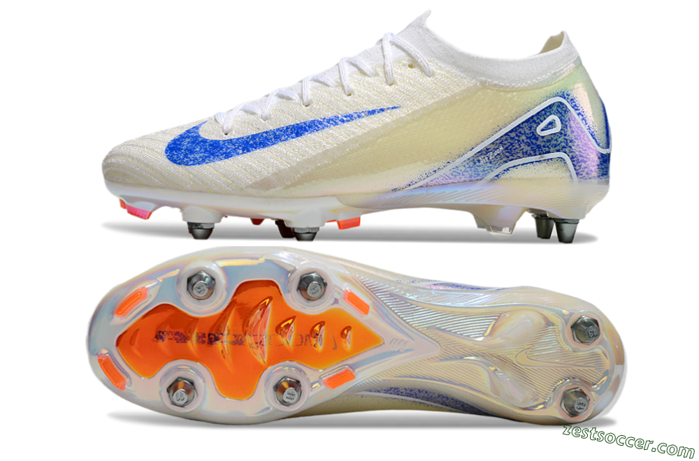 Nike Air Zoom Mercurial Vapor 16 Elite SG Low-Tops Soccer Cleats - Beige/Blue/White 1