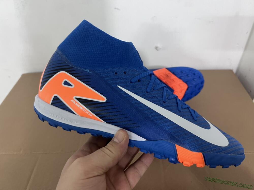 Nike Air Zoom Mercurial Superfly 10 Elite TF High-Tops Soccer Shoes - Blue/White/Orange