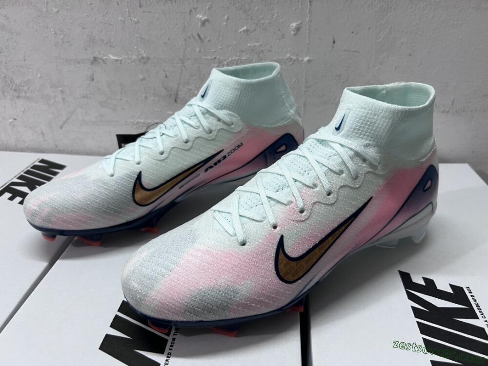 Nike Air Zoom Mercurial Superfly 10 Elite FG High-Tops Soccer Cleats - Jade/Pink/Gold