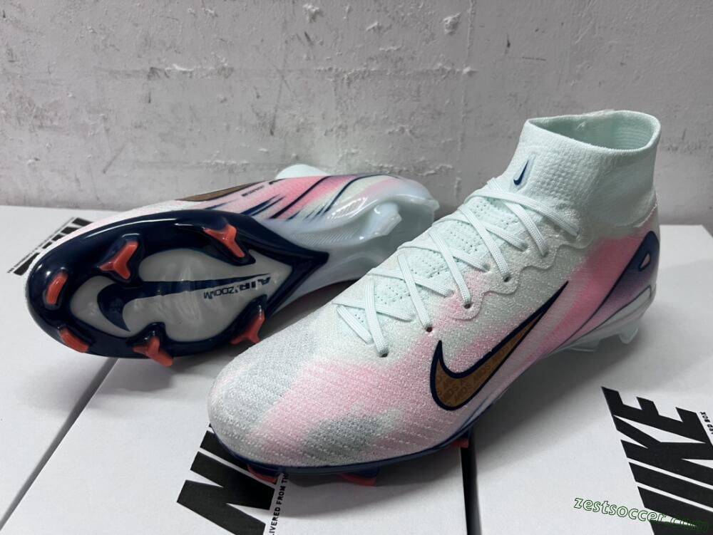 Nike Air Zoom Mercurial Superfly 10 Elite FG High-Tops Soccer Cleats - Jade/Pink/Gold