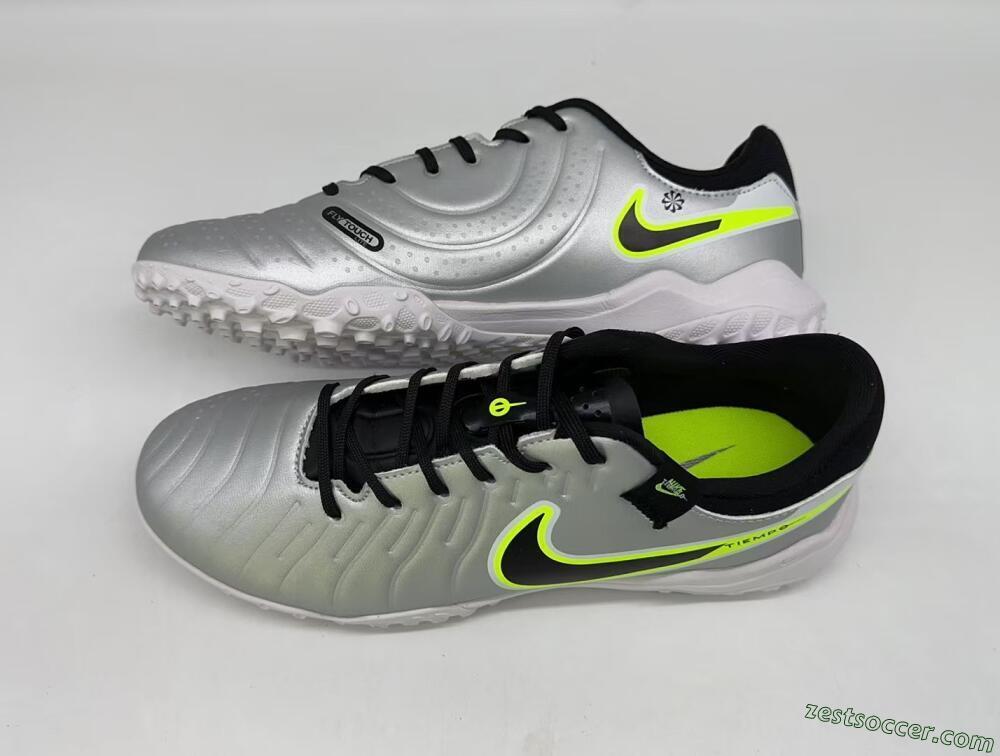 Nike Tiempo Legend 10 TF Low-Tops Soccer Shoes - Silver/Black/Yellow