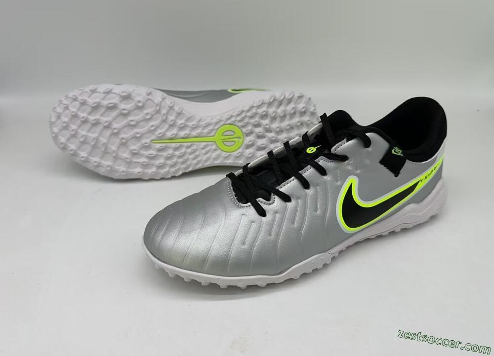 Nike Tiempo Legend 10 TF Low-Tops Soccer Shoes - Silver/Black/Yellow