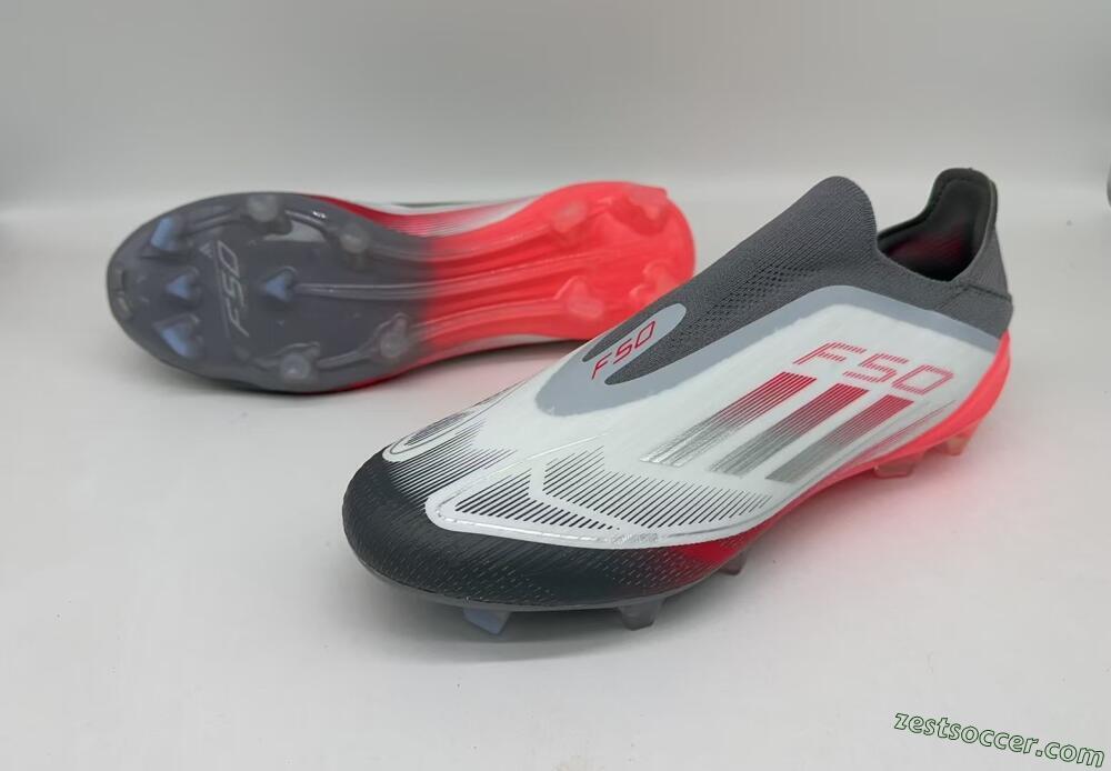 Adidas F50 Elite Laceless FG Low-Tops Soccer Cleats - White/Silver/Red