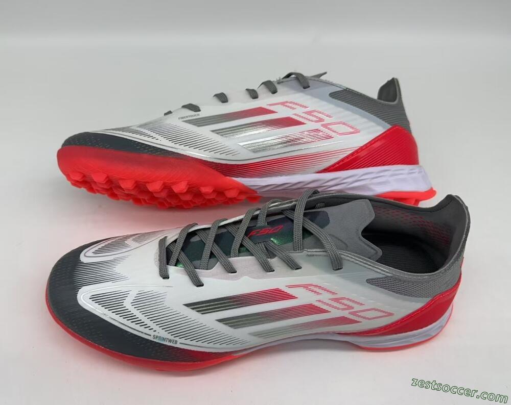 Adidas F50 Pro TF Low-Tops Soccer Shoes - White/Silver/Red