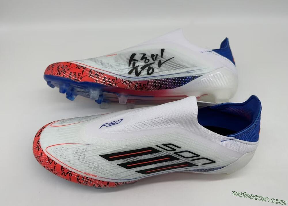 Adidas F50 Elite Laceless FG Low-Tops Soccer Cleats - White/Red/Blue