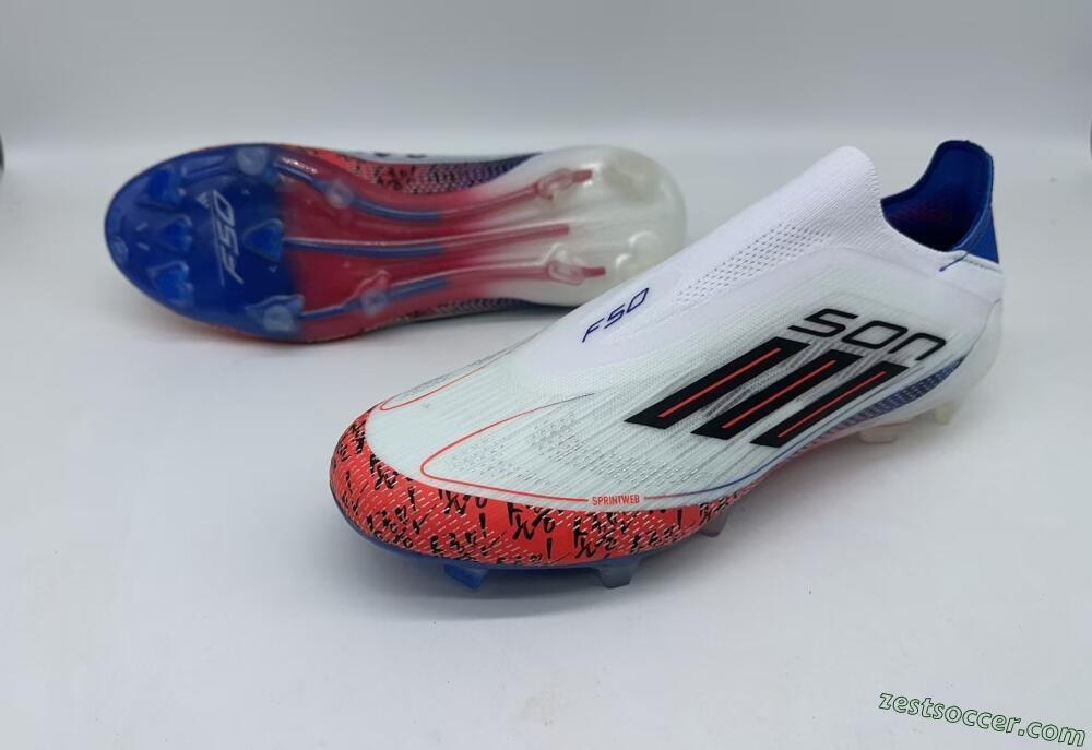 Adidas F50 Elite Laceless FG Low-Tops Soccer Cleats - White/Red/Blue