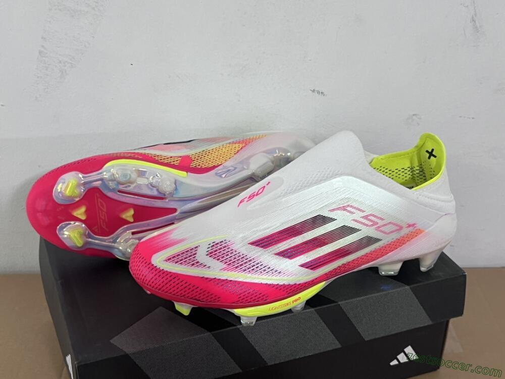 Adidas F50+ Elite Lightstrike Pro Laceless FG Low-Tops Soccer Cleats - White/Red/Yellow
