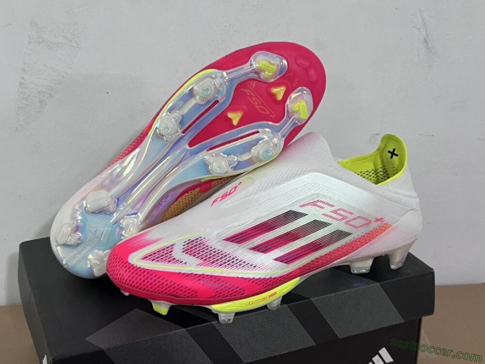 Adidas F50+ Elite Lightstrike Pro Laceless FG Low-Tops Soccer Cleats - White/Red/Yellow