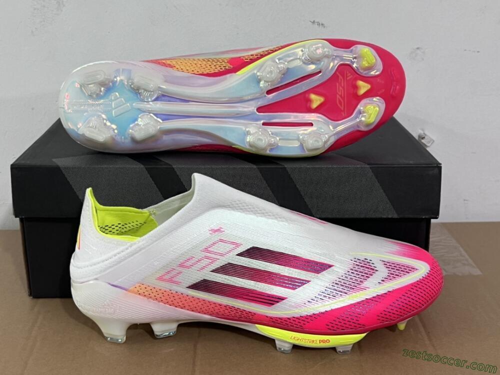 Adidas F50+ Elite Lightstrike Pro Laceless FG Low-Tops Soccer Cleats - White/Red/Yellow