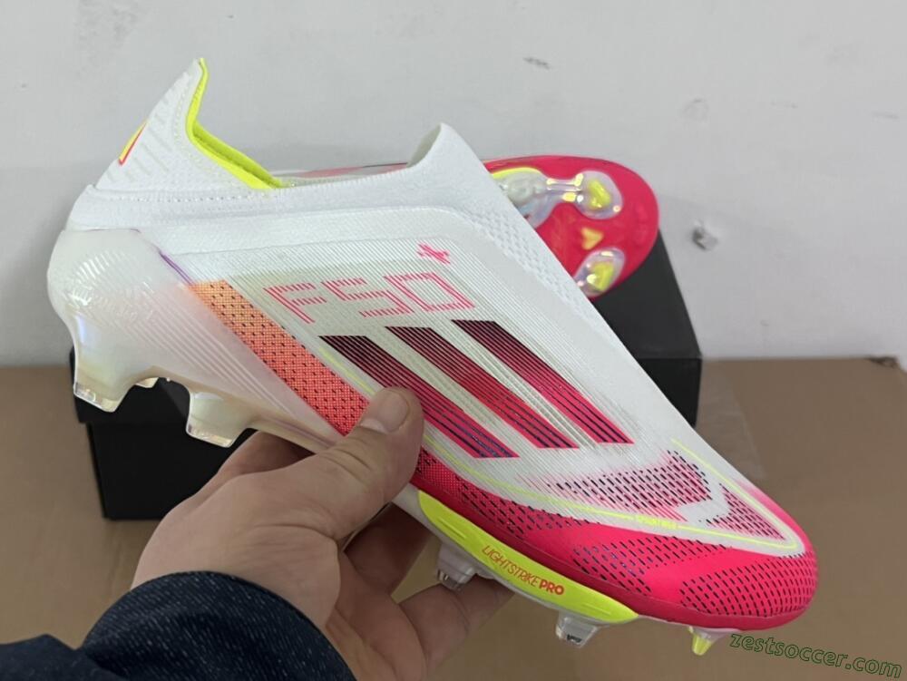 Adidas F50+ Elite Lightstrike Pro Laceless FG Low-Tops Soccer Cleats - White/Red/Yellow