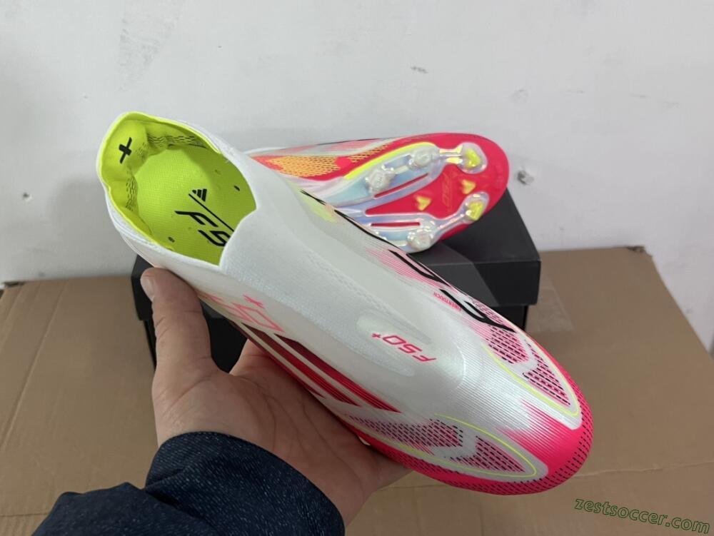 Adidas F50+ Elite Lightstrike Pro Laceless FG Low-Tops Soccer Cleats - White/Red/Yellow