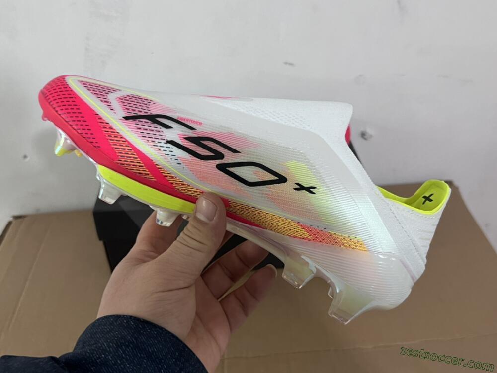 Adidas F50+ Elite Lightstrike Pro Laceless FG Low-Tops Soccer Cleats - White/Red/Yellow