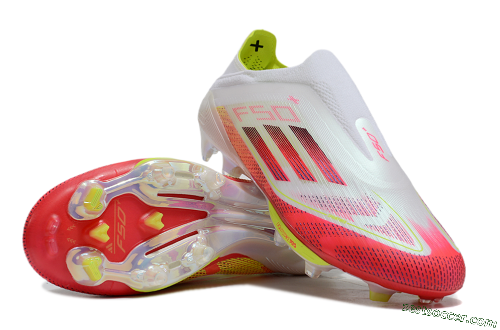 Adidas F50+ Elite Lightstrike Pro Laceless FG Low-Tops Soccer Cleats - White/Red/Yellow 3