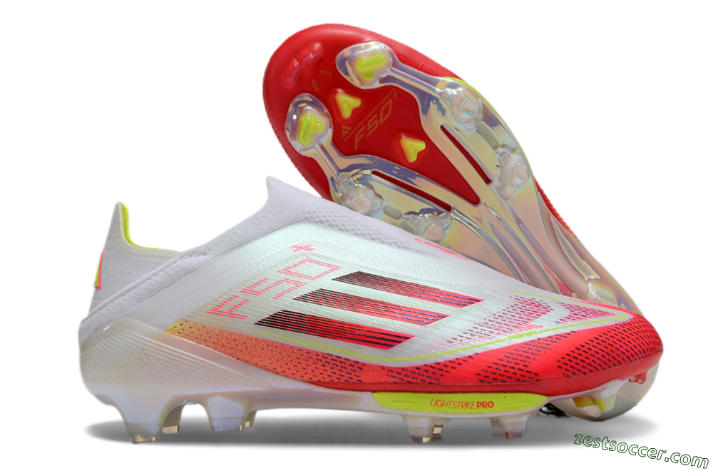 Adidas F50+ Elite Lightstrike Pro Laceless FG Low-Tops Soccer Cleats - White/Red/Yellow 0