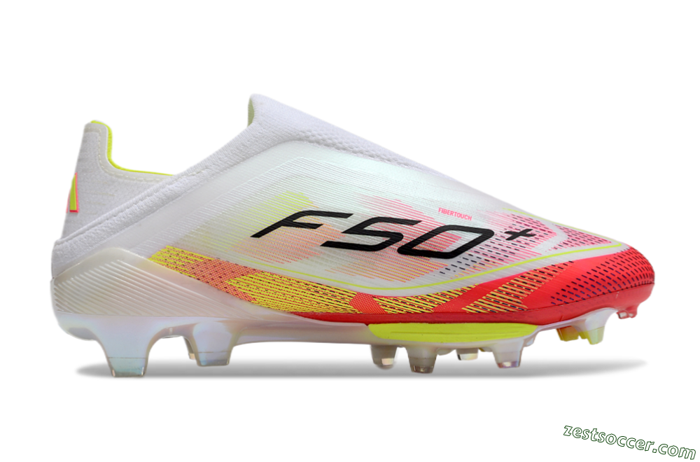 Adidas F50+ Elite Lightstrike Pro Laceless FG Low-Tops Soccer Cleats - White/Red/Yellow 7