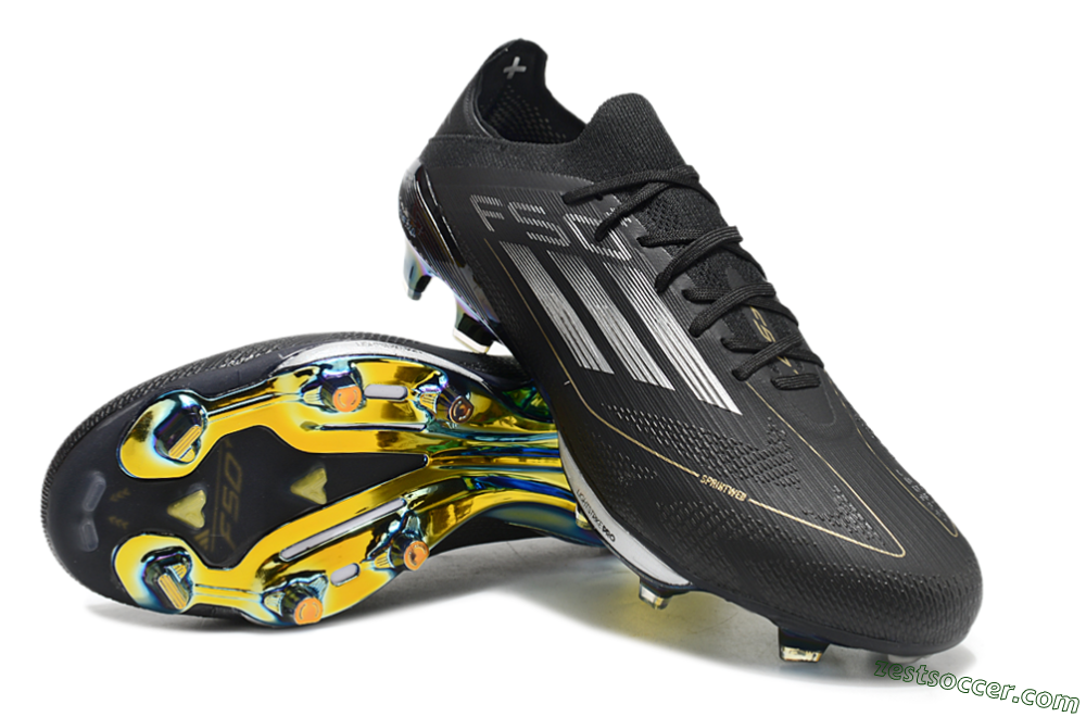 Adidas F50+ Lightstrike Pro Elite FG Low-Tops Soccer Cleats - Black/Silver/Gold 3