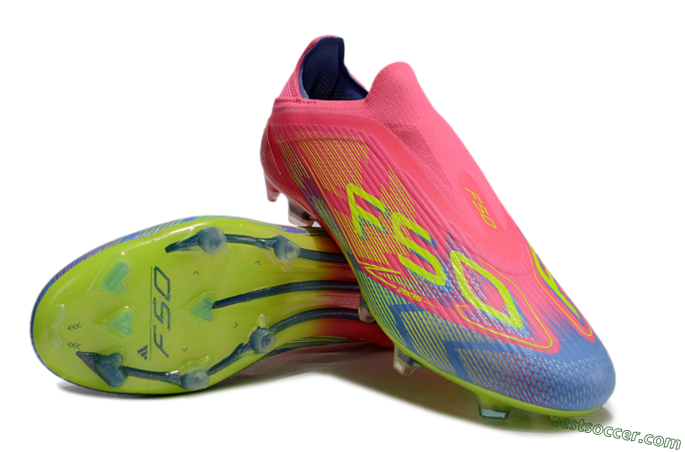 Adidas F50 Elite Laceless FG Low-Tops Soccer Cleats - Pink/Blue/Yellow 4