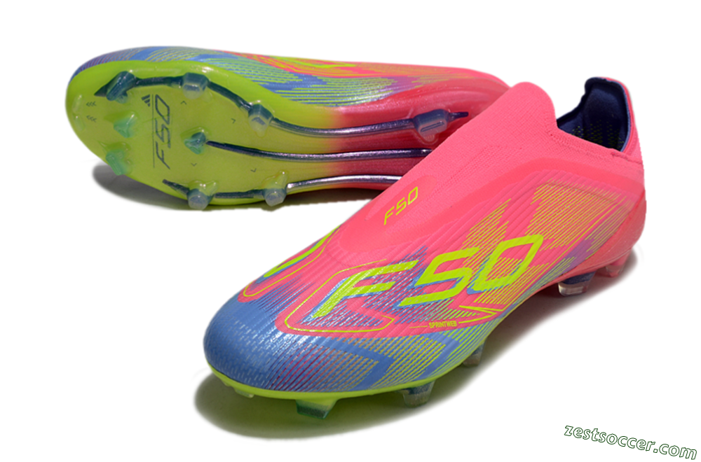 Adidas F50 Elite Laceless FG Low-Tops Soccer Cleats - Pink/Blue/Yellow 3
