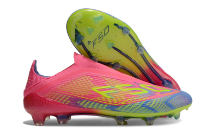 Adidas F50 Elite Laceless FG Low-Tops Soccer Cleats - Pink/Blue/Yellow