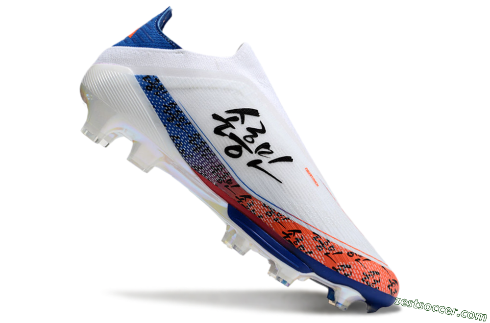 Adidas F50 Elite Lightstrike Pro Laceless FG Low-Tops Soccer Cleats - White/Orange/Blue 4