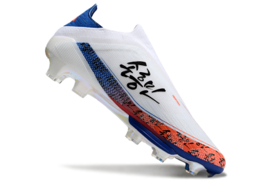 Adidas F50 Elite Lightstrike Pro Laceless FG Low-Tops Soccer Cleats - White/Orange/Blue