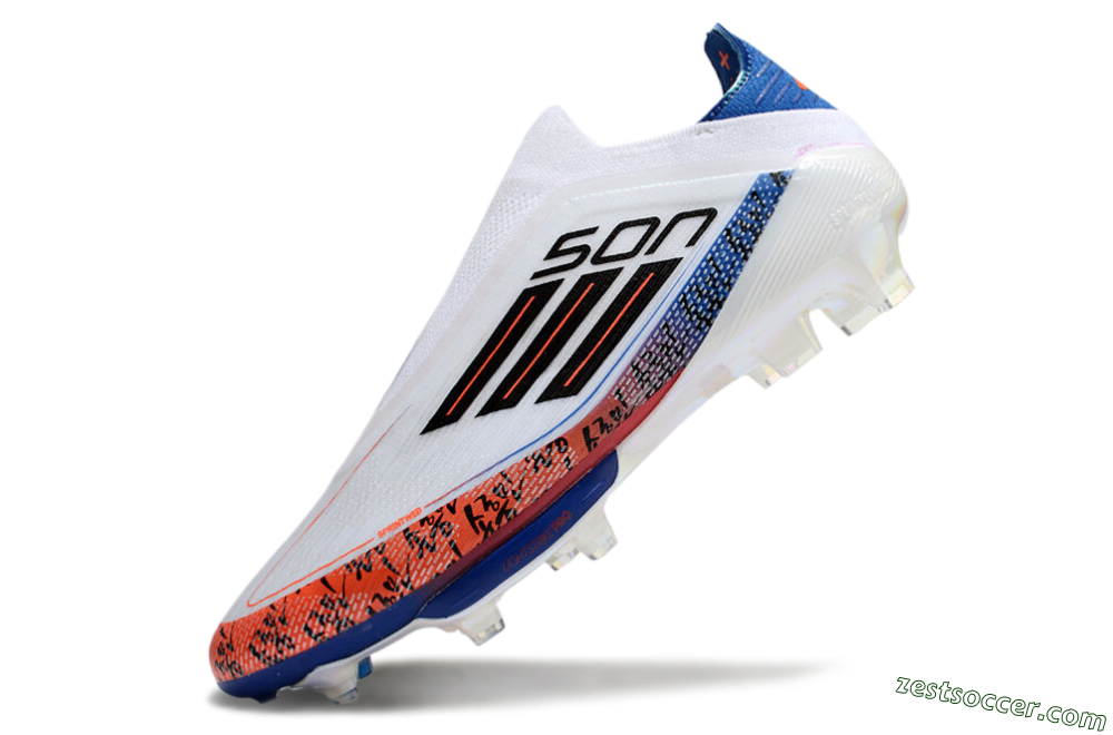 Adidas F50 Elite Lightstrike Pro Laceless FG Low-Tops Soccer Cleats - White/Orange/Blue 5