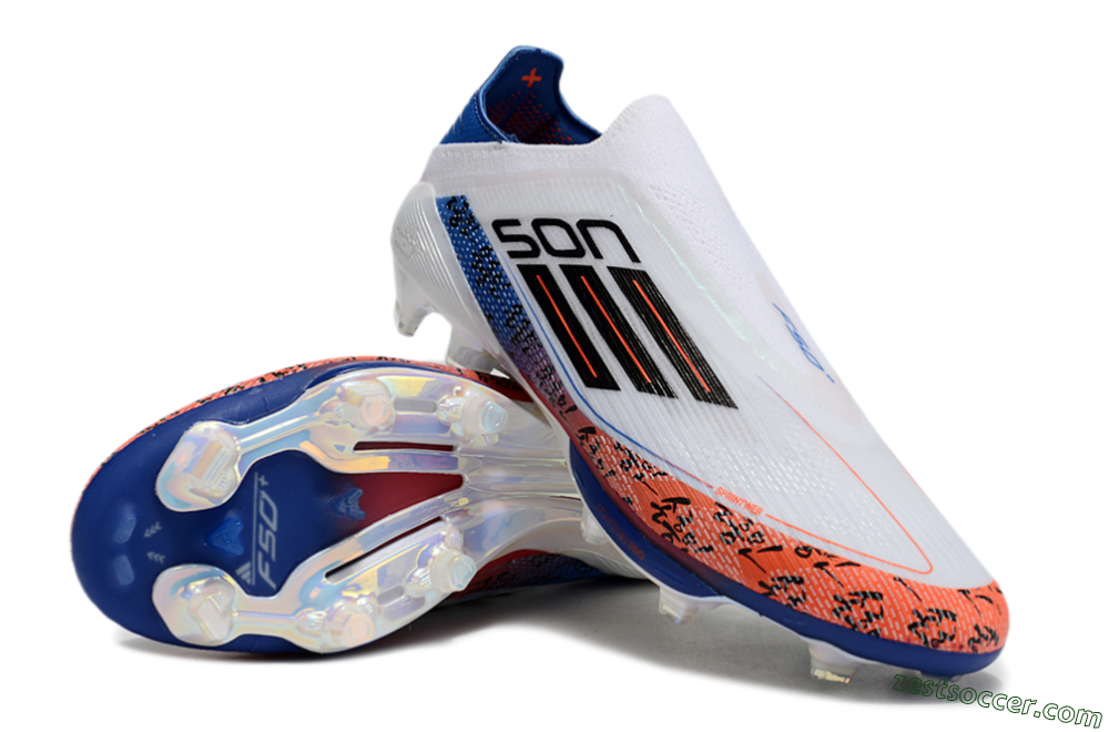 Adidas F50 Elite Lightstrike Pro Laceless FG Low-Tops Soccer Cleats - White/Orange/Blue 3