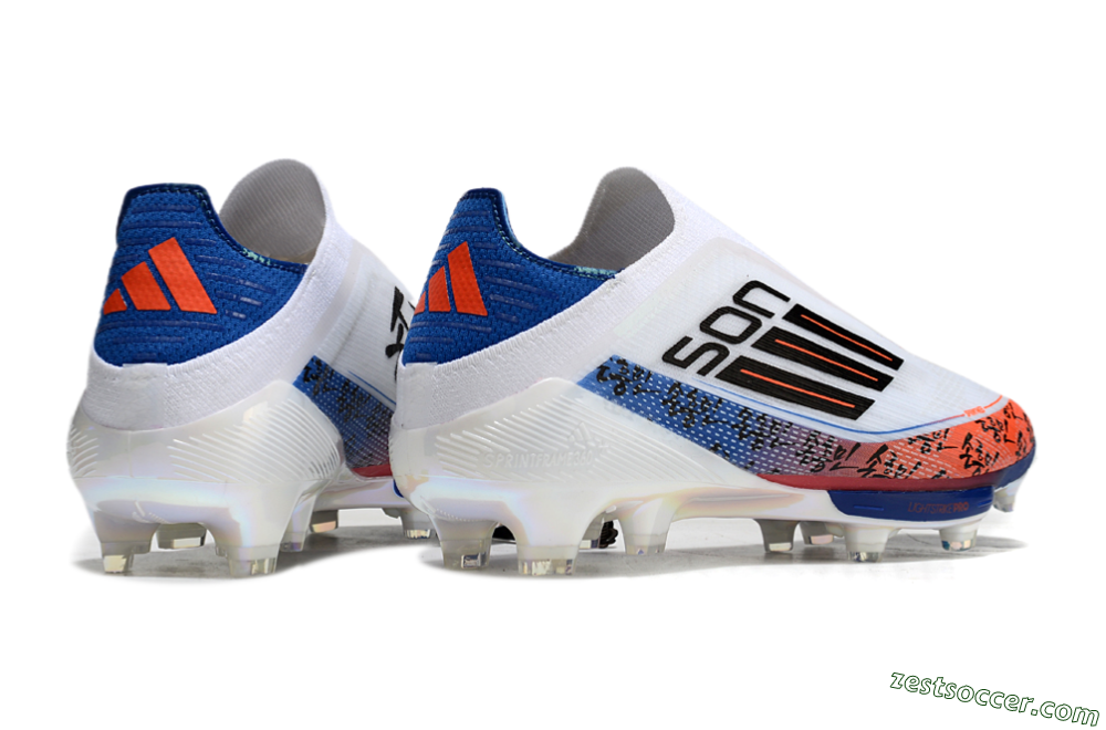 Adidas F50 Elite Lightstrike Pro Laceless FG Low-Tops Soccer Cleats - White/Orange/Blue 6
