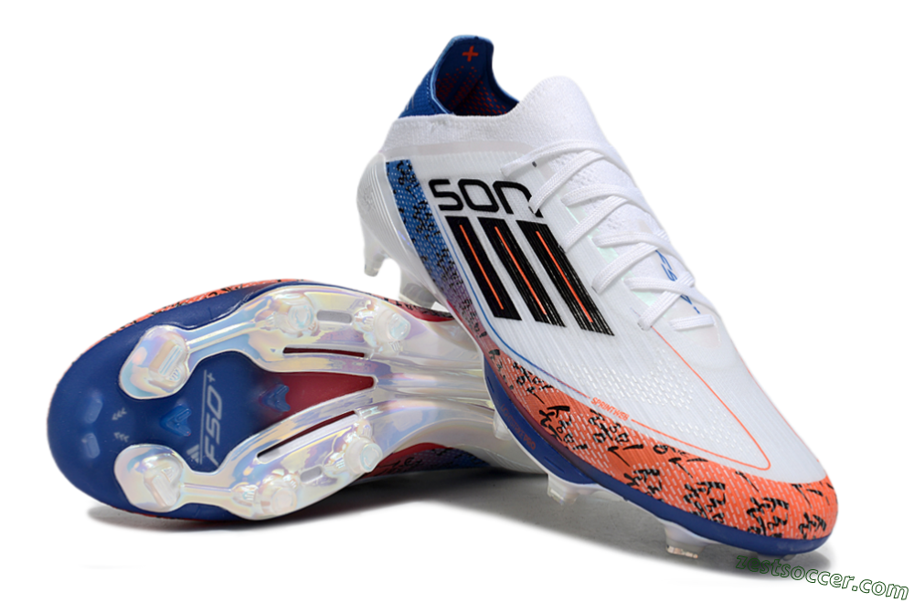 Adidas F50 Elite Lightstrike Pro FG Low-Tops Soccer Cleats - White/Orange/Blue 3