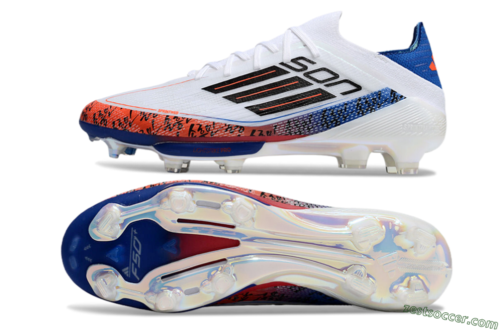 Adidas F50 Elite Lightstrike Pro FG Low-Tops Soccer Cleats - White/Orange/Blue 1