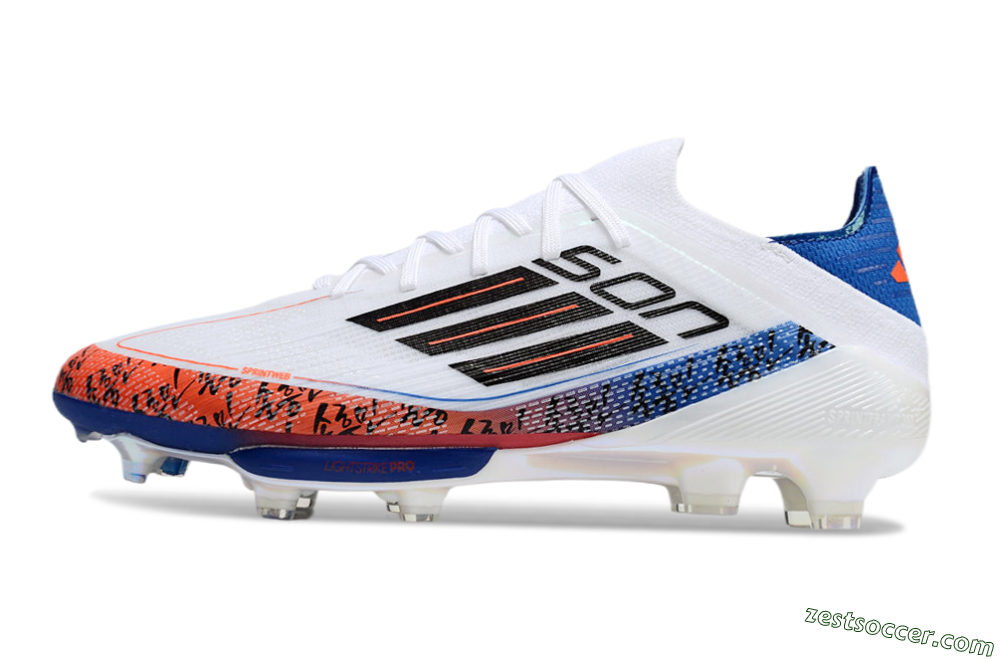 Adidas F50 Elite Lightstrike Pro FG Low-Tops Soccer Cleats - White/Orange/Blue 2