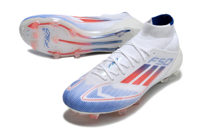 Adidas F50 Elite Mid FG High-Tops Soccer Cleats - White/Blue/Red