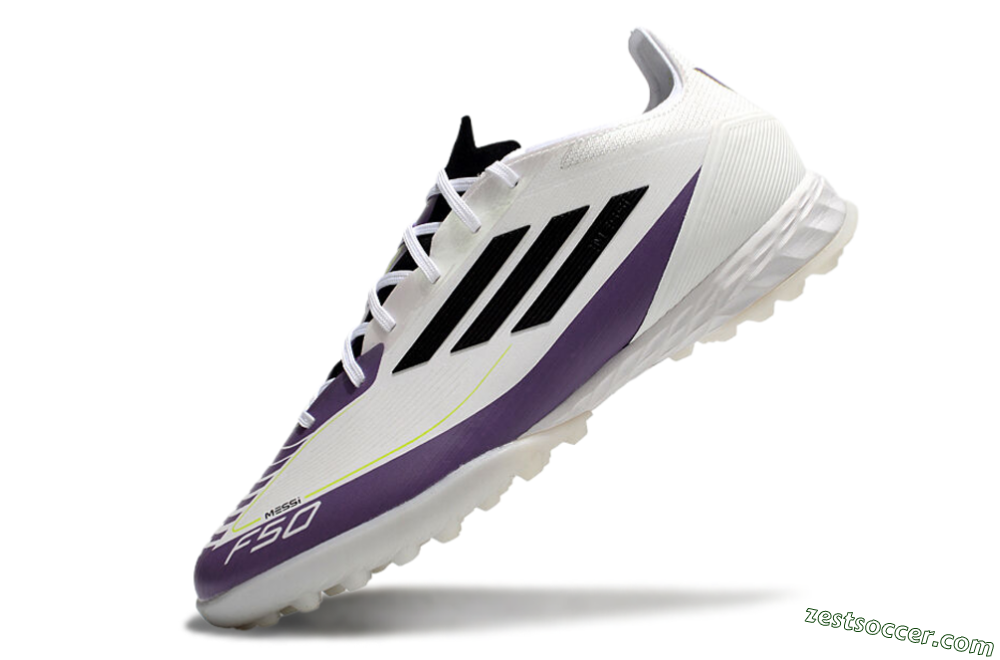 Adidas F50 Elite TF Low-Tops Soccer Shoes - White/Black/Purple 5
