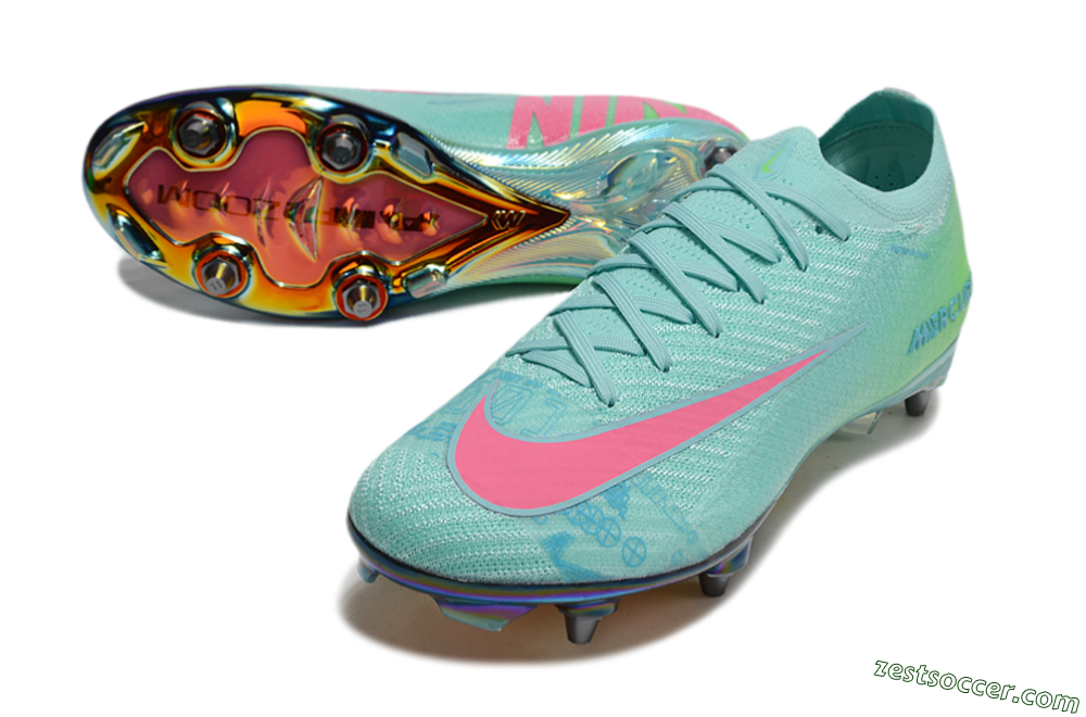 Nike Air Zoom Mercurial Vapor 16 Elite SG Low-Tops Soccer Cleats - Jade/Pink/Gold 3