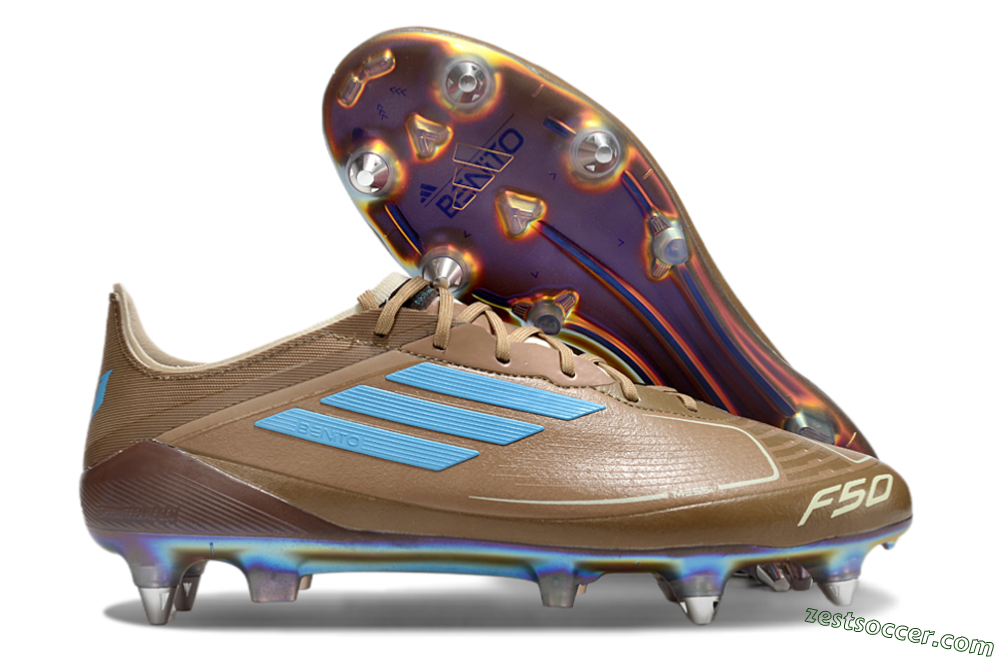Messi x Adidas F50 Elite SG Low-Tops Soccer Cleats - Brown/White/Blue 0