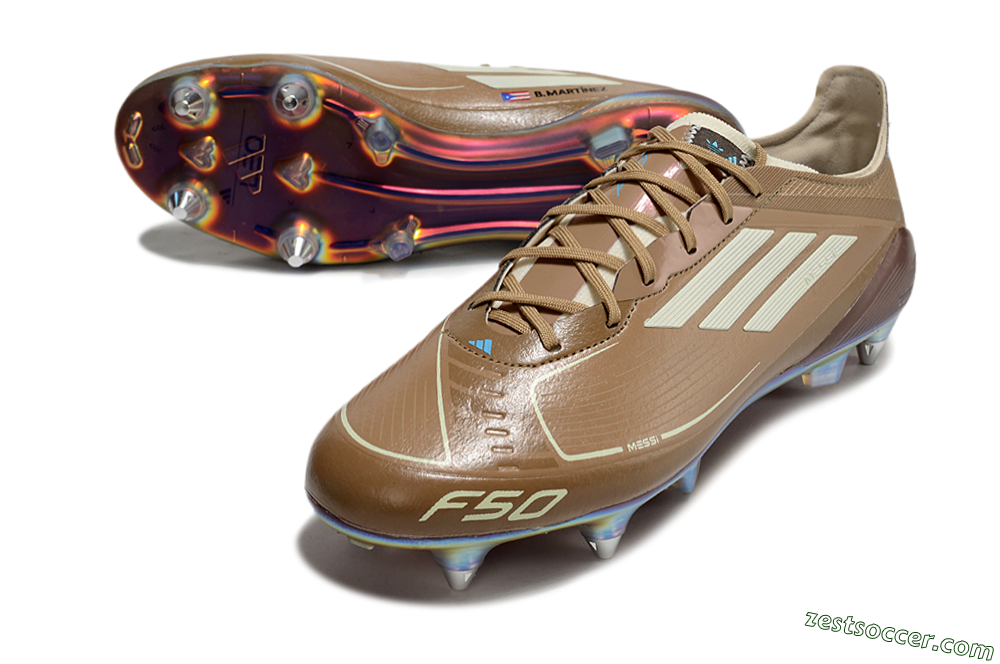 Messi x Adidas F50 Elite SG Low-Tops Soccer Cleats - Brown/White/Blue 3