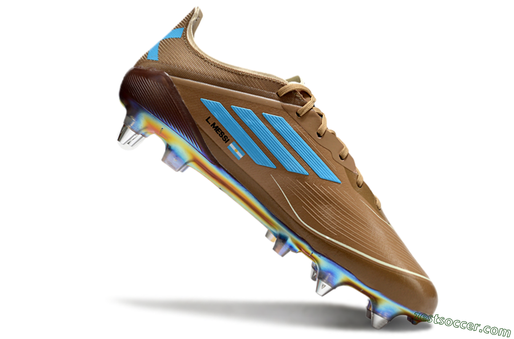 Messi x Adidas F50 Elite SG Low-Tops Soccer Cleats - Brown/White/Blue 4