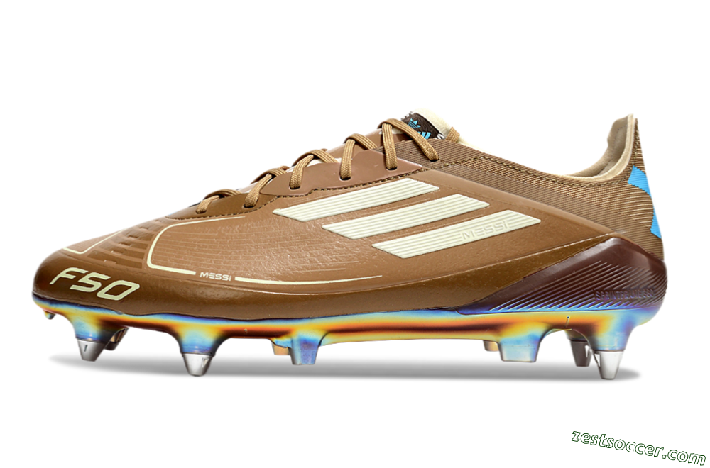 Messi x Adidas F50 Elite SG Low-Tops Soccer Cleats - Brown/White/Blue 2