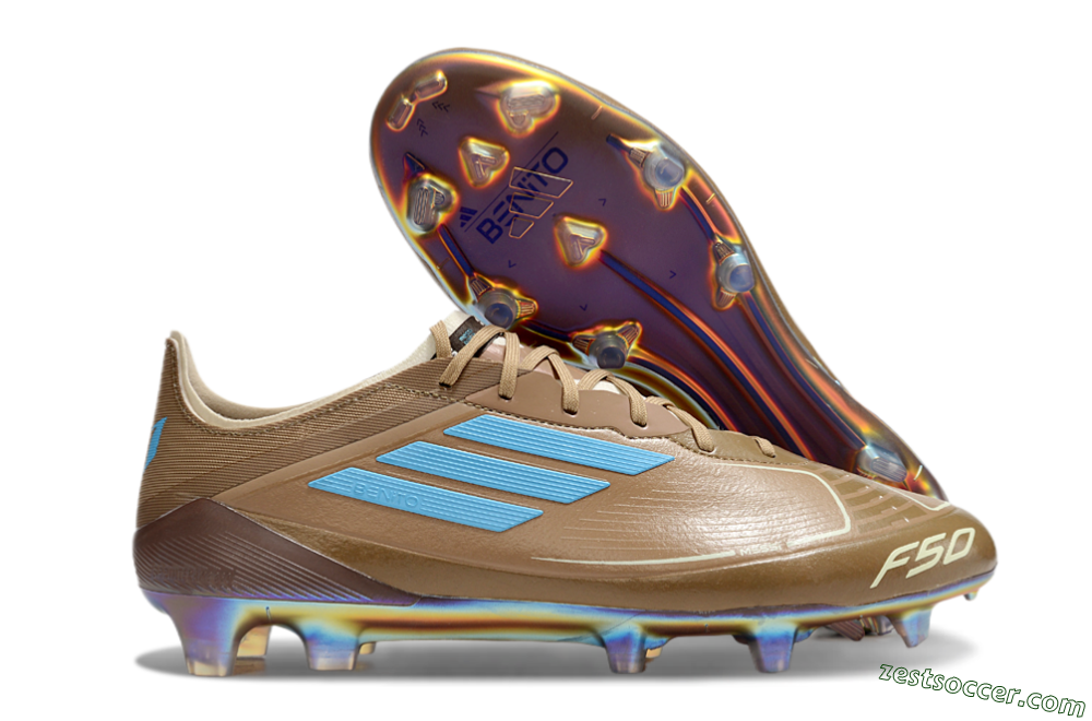 Messi x Adidas F50 Elite FG Low-Tops Soccer Cleats - Brown/White/Blue 0