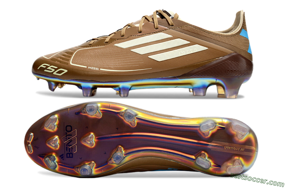 Messi x Adidas F50 Elite FG Low-Tops Soccer Cleats - Brown/White/Blue 1