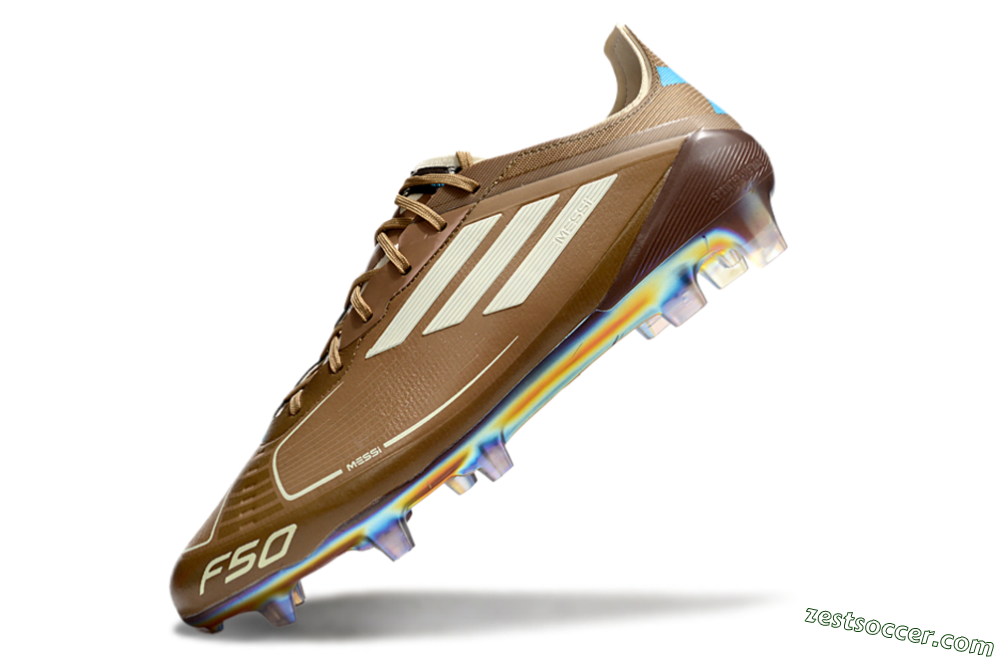 Messi x Adidas F50 Elite FG Low-Tops Soccer Cleats - Brown/White/Blue 5
