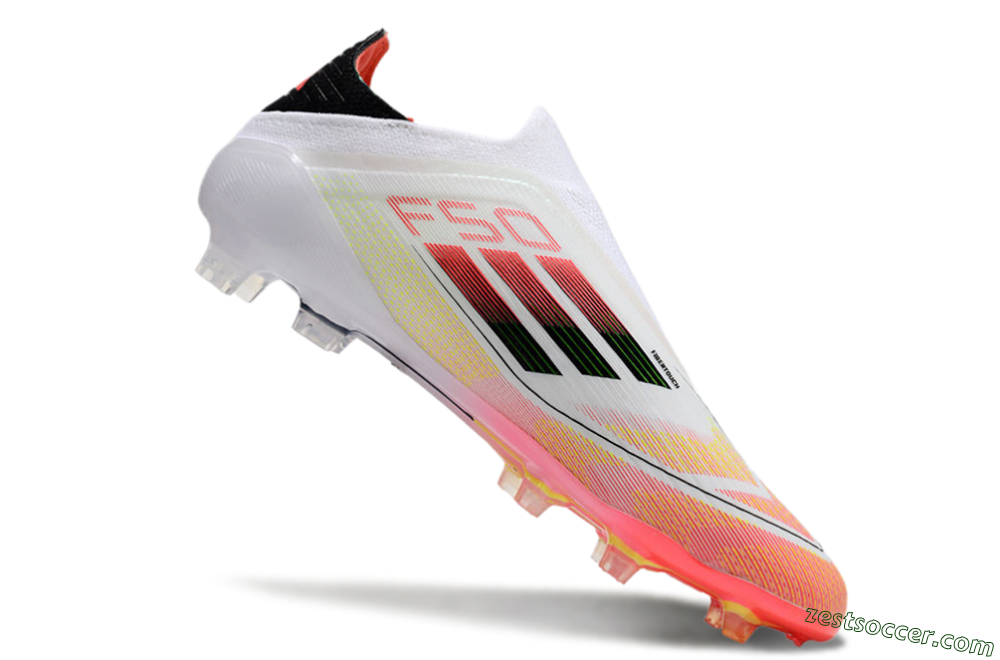 Adidas F50 Elite Laceless FG Low-Tops Soccer Cleats - White/Red/Yellow 4