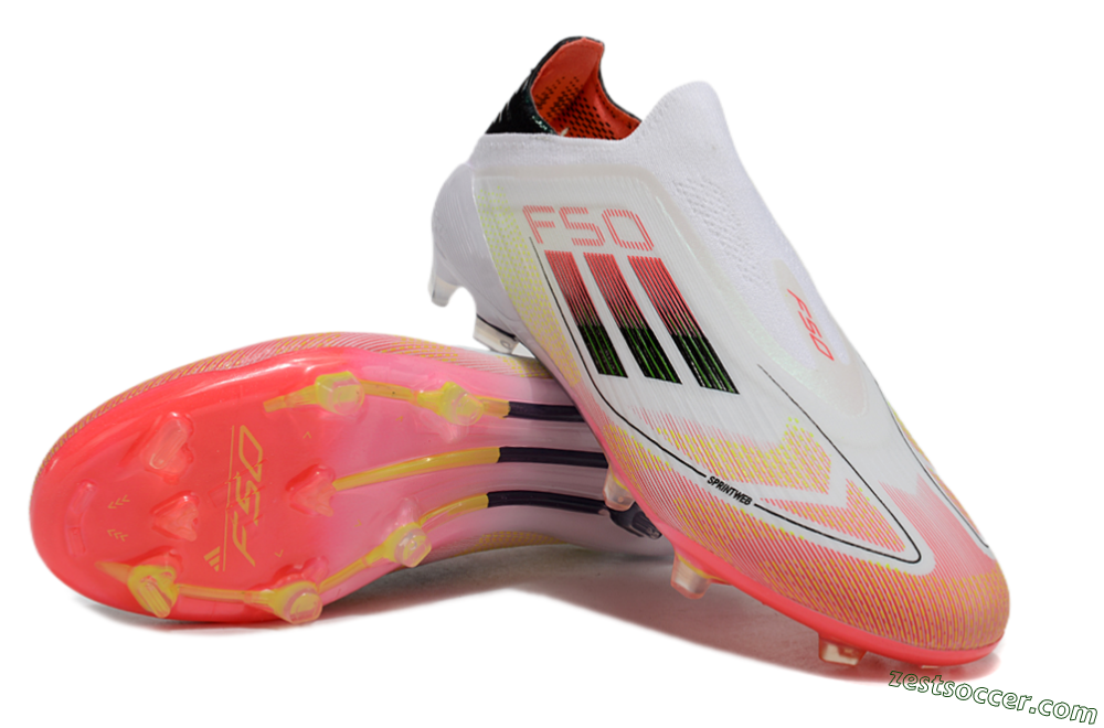 Adidas F50 Elite Laceless FG Low-Tops Soccer Cleats - White/Red/Yellow 3