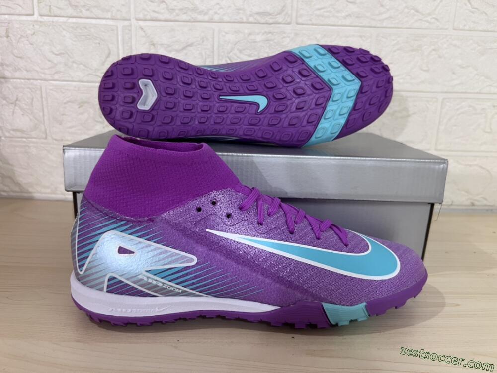 Nike Air Zoom Mercurial Superfly 10 Elite TF High-Tops Soccer Shoes - Purple/Jade/White